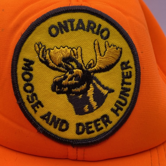 Vintage Ontario Moose and Deer Hunter Embroidered Patch Snapback Hat Orange - Picture 12 of 16